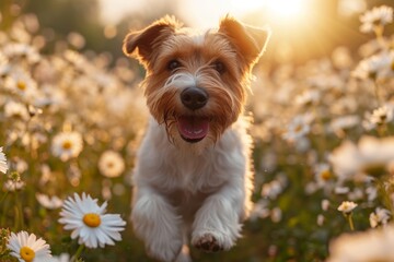 Joyful dog wags its tail enthusiastically, eyes shining bright with happiness, Ai Generated.