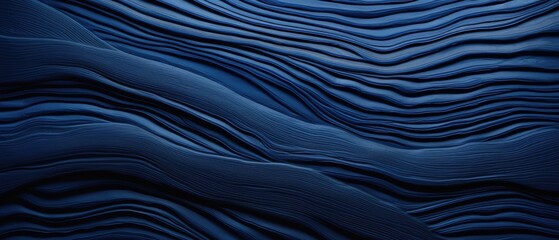 An intriguing abstract closeup of detailed organic dark blue wooden waving waves on a wall, Ai Generated.