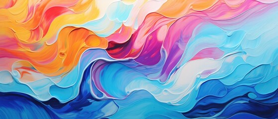 Vibrant and artistic, an abstract background with marbled acrylic oil painting ink painted waves, bursting with color and texture, Ai Generated.