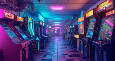 a corridor with lots of arcade machines