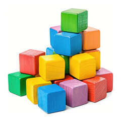 Colorful wooden blocks, children's creativity in vibrant stacks. Playful learning, Ai Generated.