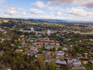 Aerial Views over Brentwood, looking towards Hollywood.
