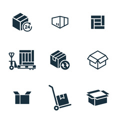 9 icons set on white background. online delivery service business. Parcel container, packaging boxes, web design for applications.