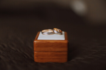 Two gold wedding rings for brides as a symbol of eternity. Everything is ready for the wedding ceremony. An offer of a hand and a heart