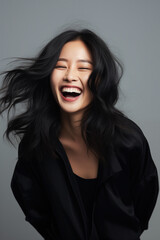 Laughing Asian Woman, Studio Shot, Generative AI