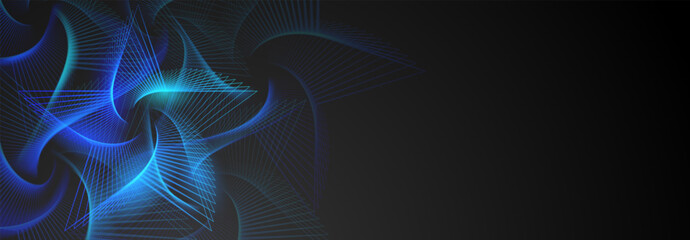 Abstract illustration with blue spirograph figure in the form of star made of lines on a dark background