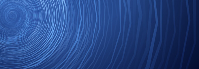 Abstract illustration with spirograph figure in the form of concentric circles made of broken lines on a blue background