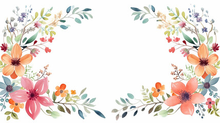 Hand drawn floral frame wedding frame with burst of colorful flowers.