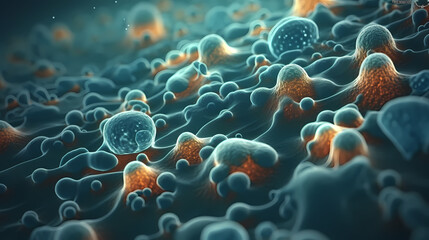 Various shapes of bacteria, probiotics on light background, macro shot of different types of bacteria - obrazy, fototapety, plakaty