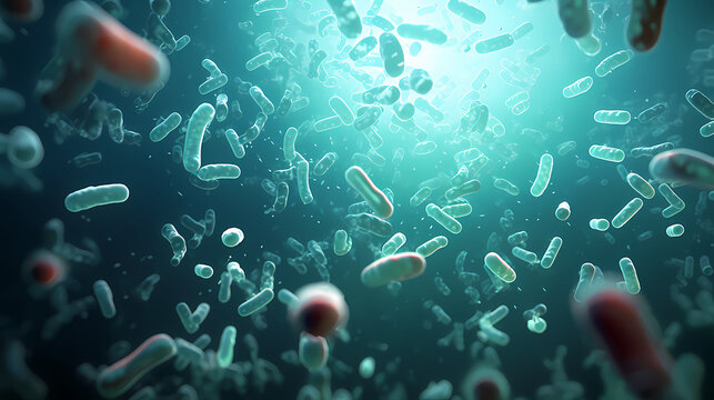 Various shapes of bacteria, probiotics on light background, macro shot of different types of bacteria