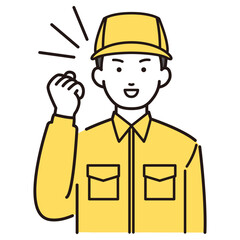ガッツポーズをする作業着男性イラスト
