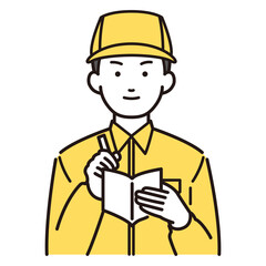 メモを取る作業着男性イラスト
