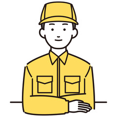 テーブルに座る作業着男性イラスト
