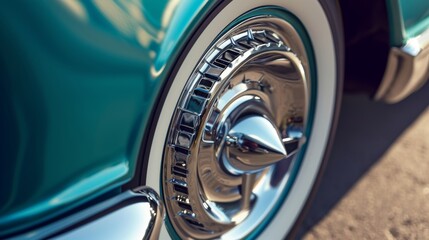 A closeup of the clic chrome hubcap of a car a symbol of the sophistication and elegance ociated with vintage automobiles.