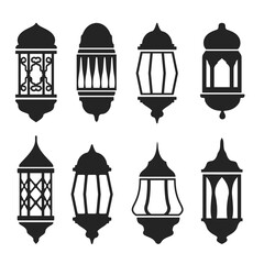 Set of lanterns for Ramadan celebration theme design decoration, black silhouette illustration vector