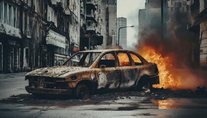 burnt car stock photo