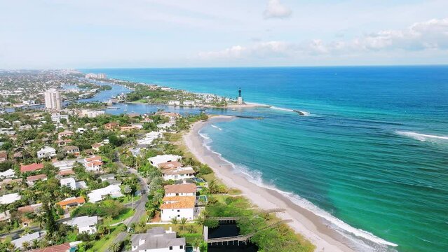 Drone view of city and beach in florida