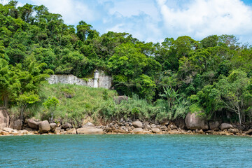 Broken Fort Wall in Forest Along Coast of Santos Sao Paolo Brazil