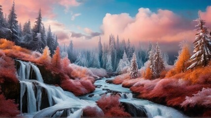 Color photo of a mystical snowy forest