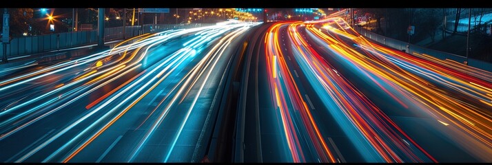 High speed urban traffic on a city highway, blurred from long exposure