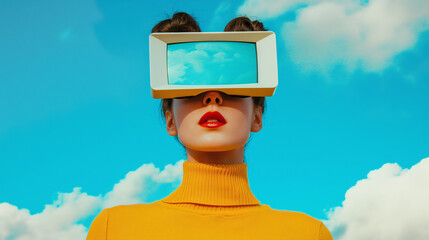 Woman wearing VR glasses, VR headset