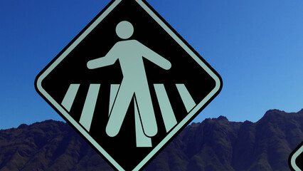 3d representation of a traffic sign with distinct colors, black, white, slightly bluish light tone