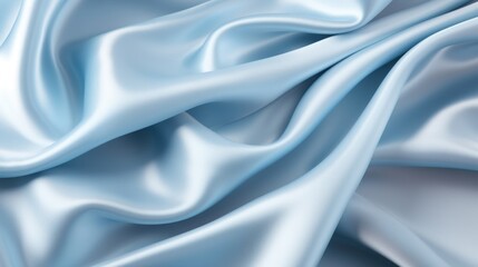 Obraz premium Smooth waves of a soft blue satin cloth with a shiny, silky texture and elegant folds.