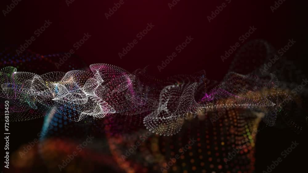 Aufkleber futuristic video animation with particle wave object in slow motion, 4096x2304 loop 4k