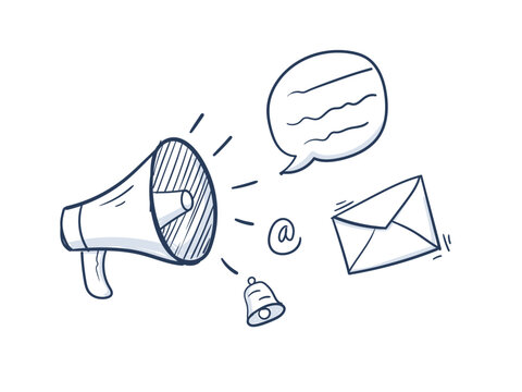 Hand drawn doodle megaphone and envelope newsletter illustration