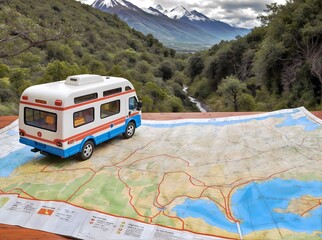 toy bus on the map, travel concept