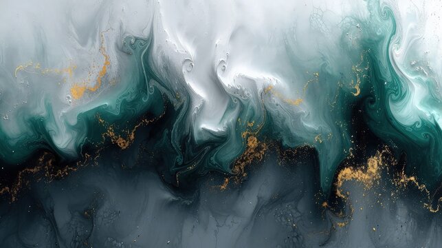 Wallpaper abstract paint background, white and green accent. © pengedarseni