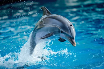 Tuinposter dolphin with a jump and a splash © mila103