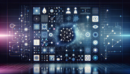 Minimalist digital interface overlay with abstract neural networks in cool tones.