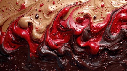 Wallpaper abstract paint background, liquid chocolate color and red