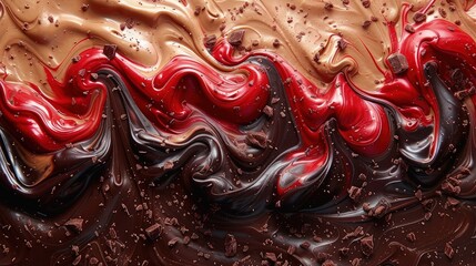 Wallpaper abstract paint background, liquid chocolate color and red
