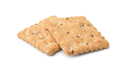 Cereal crackers with flax and sesame seeds isolated on white