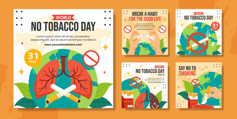 No Tobacco Day Social Media Post Flat Cartoon Hand Drawn Templates Background Illustration