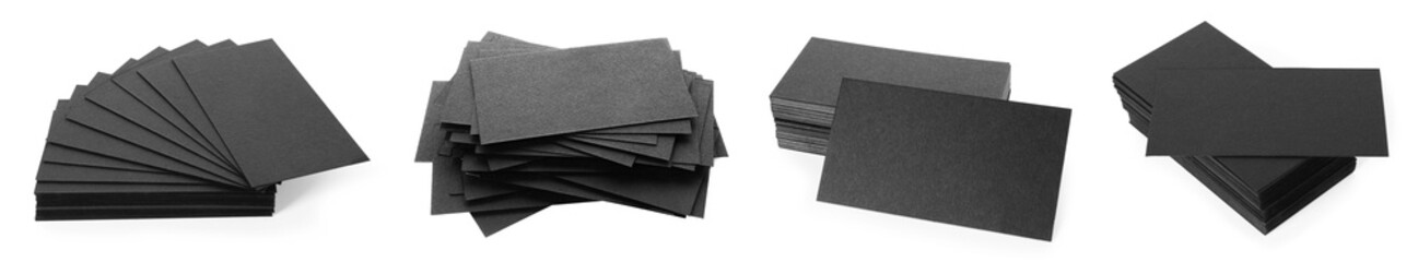 Many black business cards isolated on white