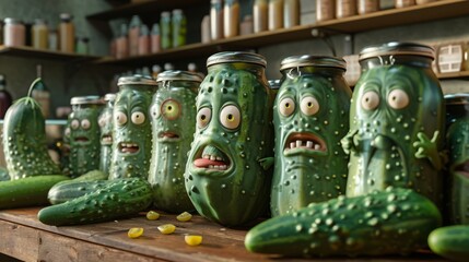 One cucumber runner takes a wrong turn and ends up in a pickle jar stand desperately trying to blend in with the pickles to avoid getting caught.