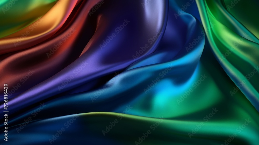 Poster abstract background of colorful satin fabric creating a dynamic wave pattern, with a play of light a