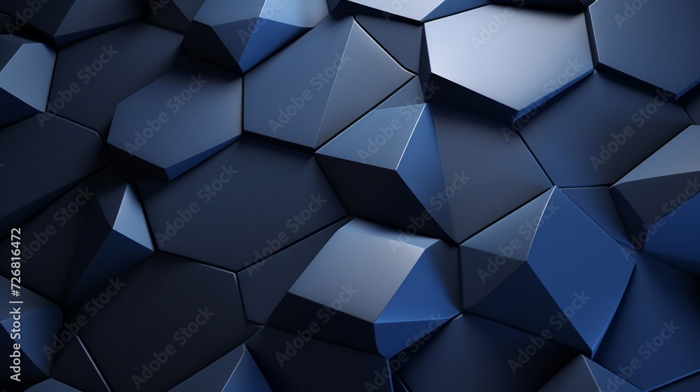 Poster 3d abstract background with a pattern of blue geometric cubes with varying shades and lighting.