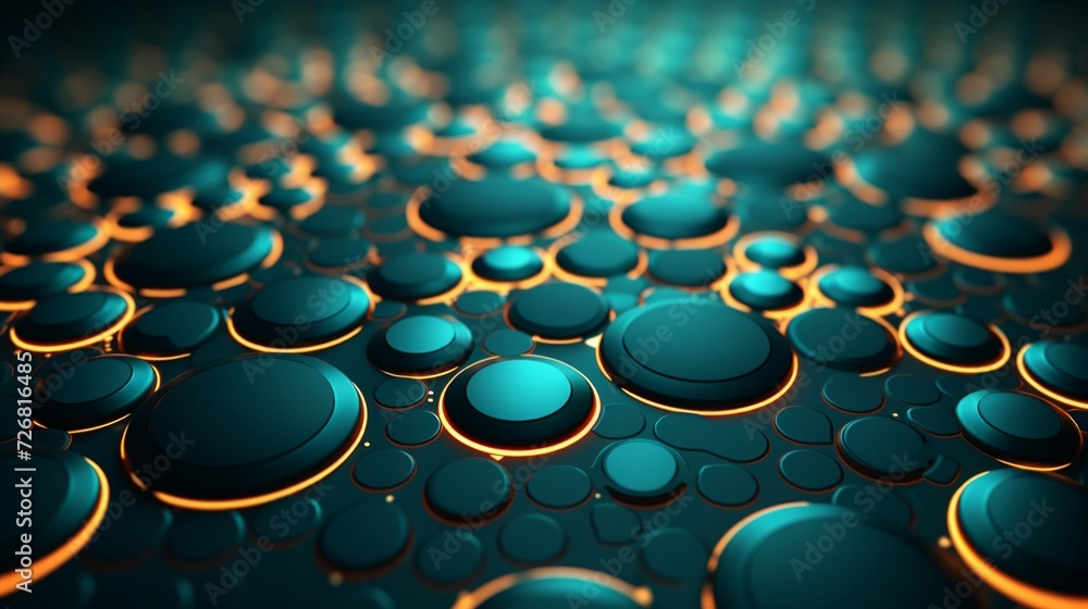 Poster vivid abstract background with blue and orange glowing circles on a dark surface, creating depth.