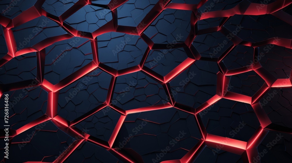 Poster artistic dark background with glowing red linear fractures, suitable for modern design concepts.