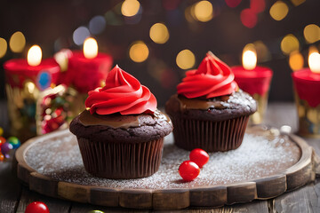 A romantic chocolate cupcake with red frosting