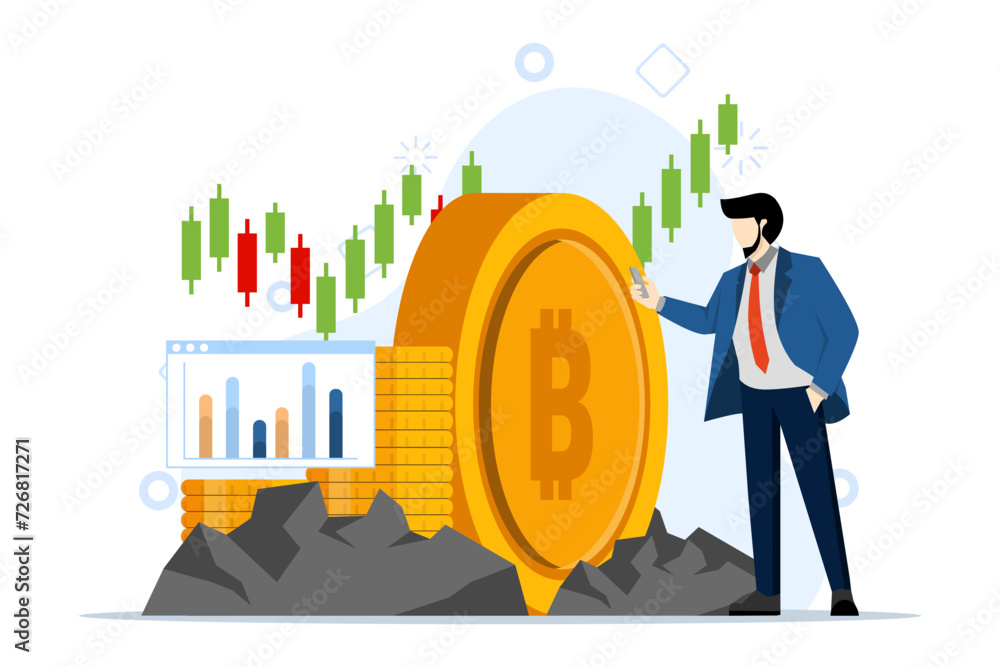 Poster crypto investment and mining. digital assets. cryptocurrency vector illustration. cryptocurrency or 