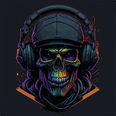 A vibrant skull adorned in graffiti, a modern twist on horror art with a trendy rapper vibe.