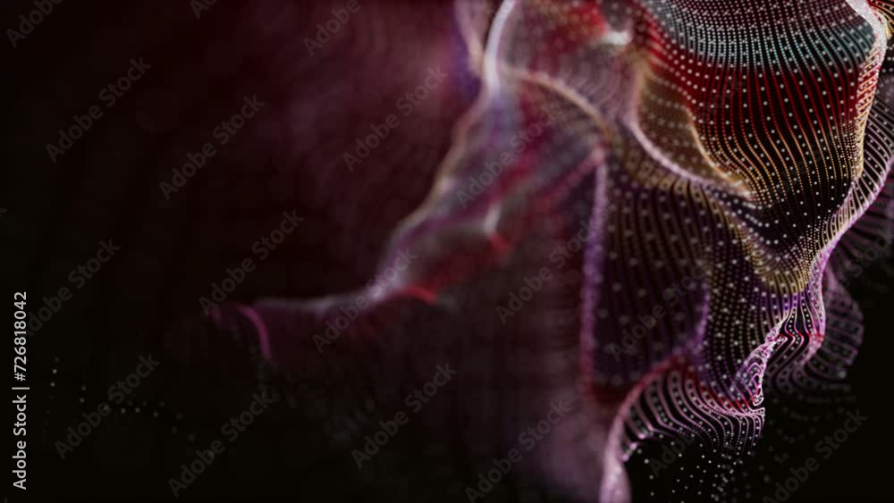 Poster futuristic video animation with particle wave object in slow motion, 4096x2304 loop 4k