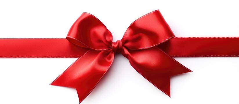 Red satin ribbon bow isolated on white background,