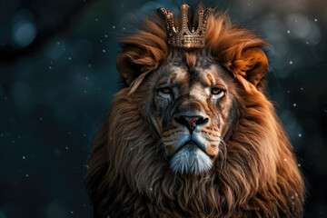 majestic lion with a golden mane and a crown on his head