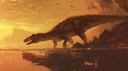 The prehistoric scene is serene yet deadly as a Tylosaur glides through the water with its powerful flippers ready to strike at any moment.